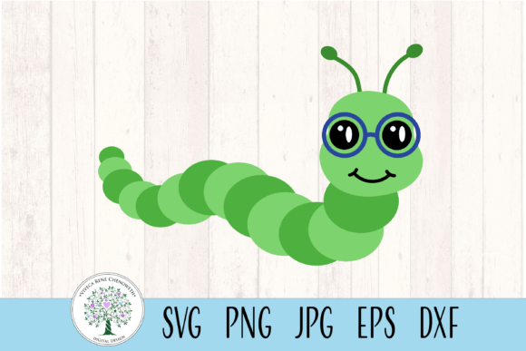 Cute Green Bookworm Graphics for Crafts
